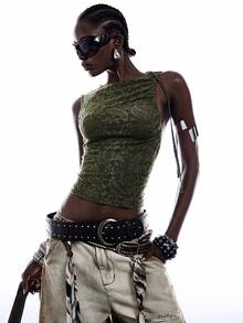 LYSMO Women's Cashew Pattern Sleeveless Crew Neck Fashion Top - Olive Green - View 3