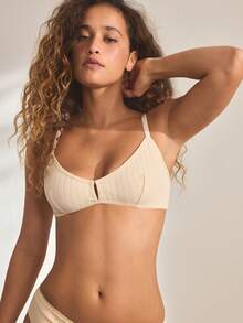 Ocili 条纹舒适简约前扣式柔软棉质女士文胸 - 卡其色 - 查看 1