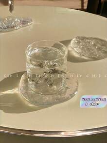 1 Set Scandinavian Style Glass Coaster Set Thick Heat Resistant Asymmetric Pattern Design Modern Home Decor Elegant Tabletop Accessory For Dining Room Kitchen Must Have - Transparent Stained Glass - View 1