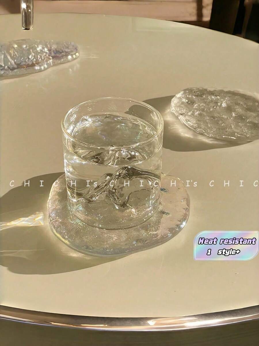 1 Set Scandinavian Style Glass Coaster Set Thick Heat Resistant Asymmetric Pattern Design Modern Home Decor Elegant Tabletop Accessory For Dining Room Kitchen Must Have - Transparent Stained Glass - View 1