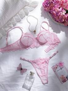 Divavoom 2pcs/Set Rose Red Mature Sensual Lace Patchwork Lingerie Set - Pink - View 8