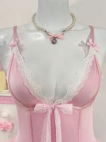 PetitDoll 4件套女士性感芭蕾蕾丝网纱蛋糕裙睡衣套装 - 粉色 - 查看 3