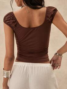 Easelle Brown Embroidered Fitted Camisole, Petite Size Summer Festival Outfits For Women Vacation Outfits Women Country Concert Outfit Floral Embroidery,Summer Top - Mocha Brown - View 2