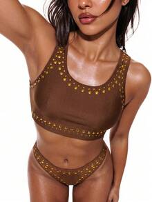 Oceva Bikini de tirantes casual de vacaciones elegante y sexy para mujer con remaches negros - Multicolor - Ver 2