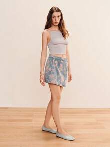 lacRébo Pastal Floral Print Denim Skirt, Spring Summer French Style Cute Sexy Casual Vacation Chic Cotton Vintage Swimming Everyday Pink Blue - Medium Wash - View 6