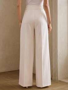 Fashionable Navy Blue Suit Pants, Summer Outfits, Waist Design Women's Formal Trousers - Beige - View 10