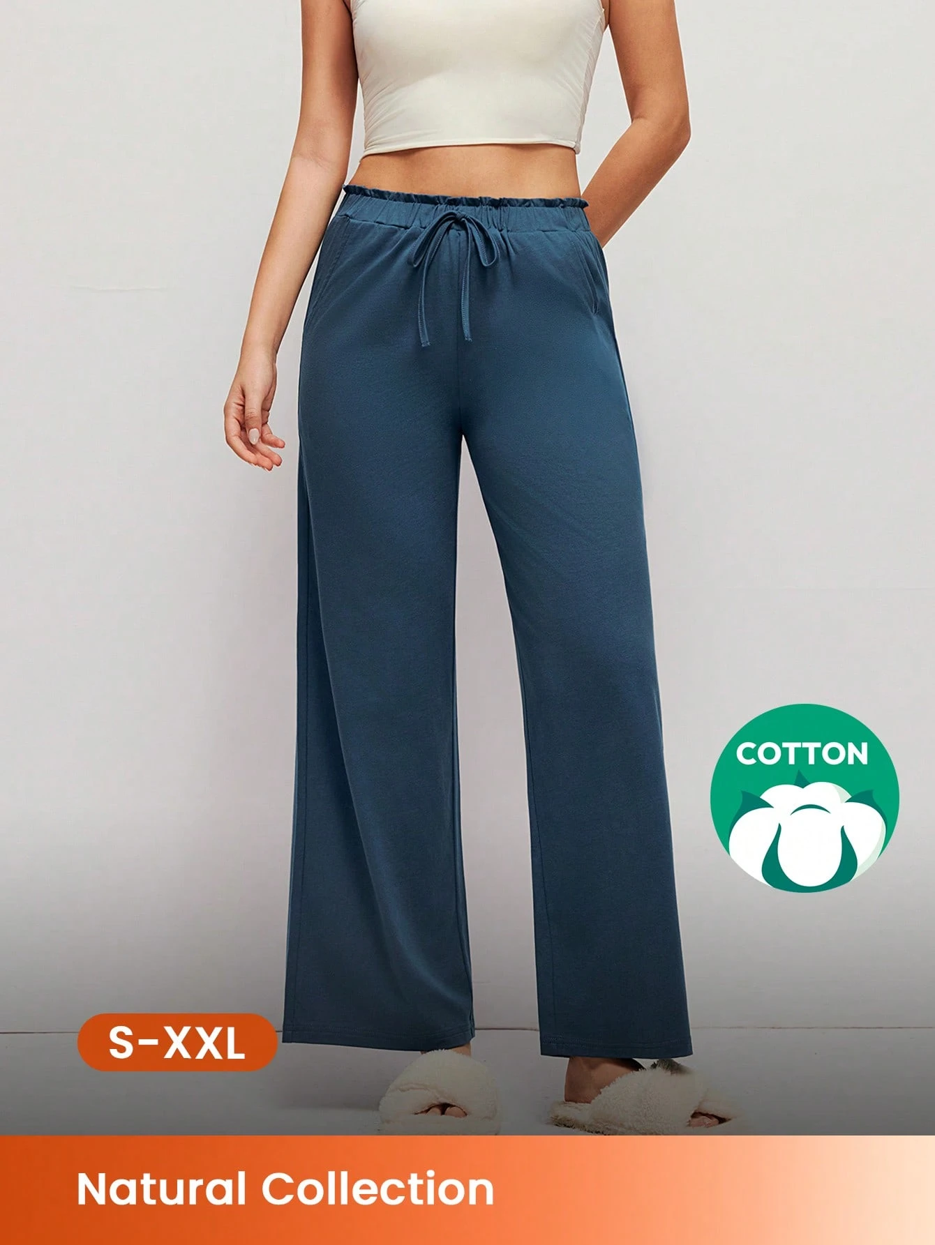 Calça de Pijama Estilo Lounge Larga e Macia de Algodão para Mulheres, Calça de Pijama com Bolsos