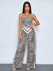SOLERSUN 2 Stücke Set Damen Frühling/Sommer Alltags-Outfits, lässig elegant, abstraktes gestreiftes lässiges Crop Top & bedruckte elegante romantische Urlaubsunterteile für Damen für den täglichen Gebrauch, elegante farbenfrohe bedruckte figurbetonende sexy schicke Party graziöse Urlaubskleidung - Schwarz - Übersicht 3