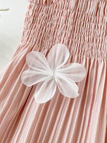SHEIN Girls' Sleeveless Apricot Pleated Dress With 3D Floral Design, Elegant Princess Style Suitable For Casual, Vacation And Party Occasions - Pink - View 8