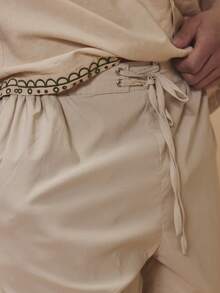 Musero Pantalones cortos con cintura elástica, detalles de cordón cruzado y silueta cuadrada, esenciales de primavera y verano para vacaciones - Gris - Ver 6