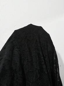 Comfylo 大码优雅纯色蕾丝连衣裙，夏季 - 黑色 - 查看 6
