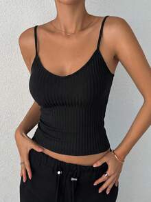 DAZY Top de tirantes de uso diario versátil y casual de unicolor para mujer - Negro - Ver 3