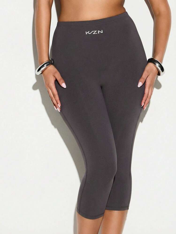 KIZN Legging Capri de Cintura Alta para Mulheres, Calça Cropped Cinza Elástica, Confortável e Casual para Uso Diário, Peça Básica de Roupa Inferior