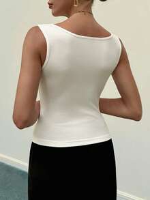 DAZY Áo vest nữ mùa hè dáng suông, cổ tròn, không tay, màu trơn, kiểu dáng thường ngày, thích hợp cho kỳ nghỉ. - trắng - Xem 2