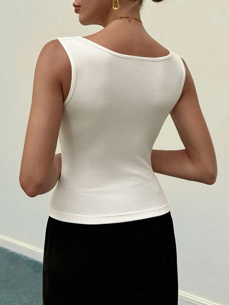 Solid Color Fitted Scoop Neck Sleeveless Casual Vacation Summer Women Vest