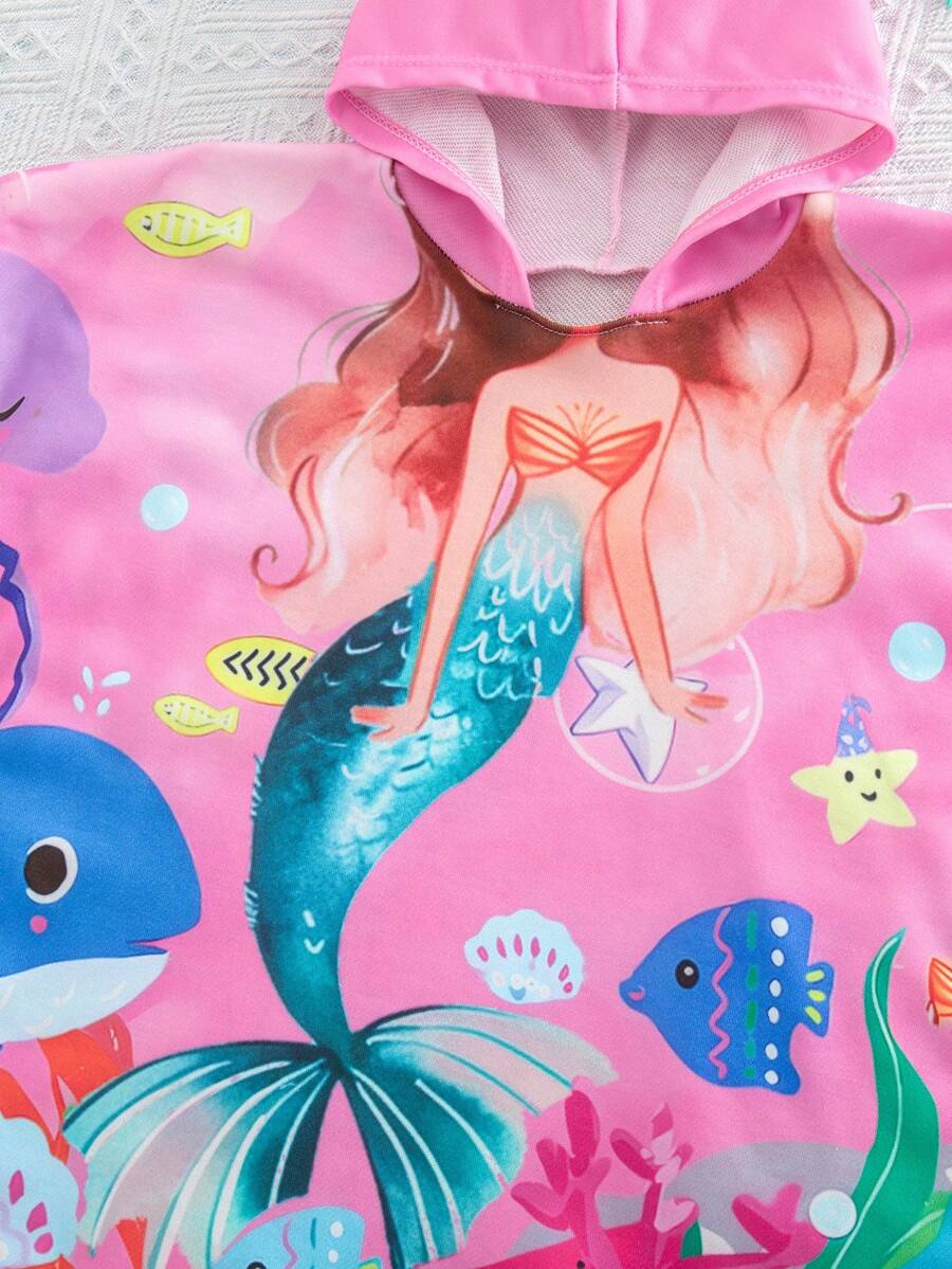 Baby Girl Mermaid Print Hooded Cover-Up Swimsuit - Multicolor - View 1