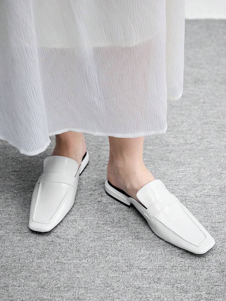 CUCCOO BIZCHIC Women's Fashion, Women's Flat Shoes, White PU Material, Pointed, Commuting, Comfort, Indoor, Office, Street, Party, Travel, Vacation, Four Seasons, Suitable For Dresses, Jeans, Shorts