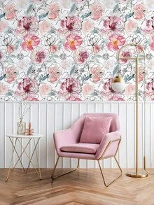 1 Stück handbemalter Aquarell Blumen Möbel Renovierungs-Aufkleber, abnehmbar, Klebefolie mit weißem und rosa Blumenmuster, Heimdekoration für Wohnzimmer, Küche, Badezimmer, Schlafzimmer, Esszimmer, Büro, Waschküche, Eingangsbereich, Schrank, Schublade, Regal, Bastelarbeiten, Blumen Tapete Renovierungs-Aufkleber - Mehrfarbig - Übersicht 9