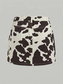 SHEIN MOD 大码奶牛纹牛仔迷你裙 - 彩色 - 查看 2