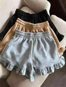 Resyla Women's Casual Solid Color Ruffle Hem Drawstring Shorts, Summer - Multicolor - View 2