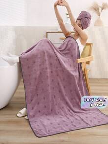 1 Set 35.4x70.9 Inch Bath Towel And 9.8x25.6 Inch Shower Cap 2Pcs For Women Couple Soft Absorbent Thickened Oversized Handmade Jacquard Heart Pattern Home Bathroom Gift Essential Must Have - Love Bean Paste 2-piece Set - View 1