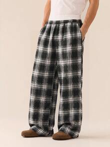 SWAVVY Men's Fashionable Plaid Patchwork Casual Pants, Spring/Summer - Black - View 1