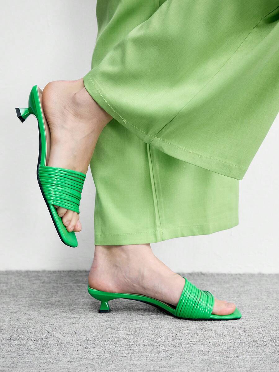 CUCCOO BIZCHIC 春夏新款户外女式绿色绑带方头露趾高跟凉鞋女式细高跟法式裙装拖鞋 - 綠色 - 查看 1