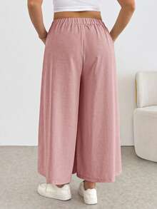 Comfortable And Loose-Fitting Elastic-Waist Pleated Shorts/Skirts, A Basic And Versatile Style For Everyday Wear, Flattering The Figure, In Apricot Color, For Plus-Size Women, For Spring/Summer - Rosa - View 10