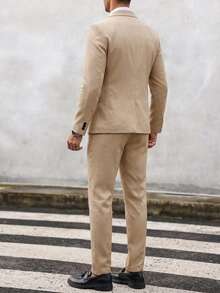 Calvornis Plus Size Men's Solid Color Button Front Long Sleeve Blazer And Pants Business/Casual Suit Set Men Casual Suit Men Suit Spring Fall 18 25 63 77 Men Suits Suit Set Suits For Men Suit Set - Khaki - View 2