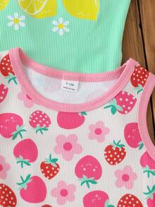 SHEIN Áo hai dây in hình trái cây cho bé gái, kiểu dáng thường ngày, đa năng. - Nhiều màu - Xem 3