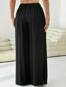 SHEIN PETITE CURVE Quần dài nữ cỡ lớn màu đen kiểu dáng thường ngày - màu đen - Xem 6