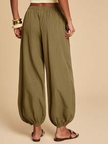 Travachic Women's Casual Solid Color Drawstring Pocket Pants - Mocha Brown - View 2
