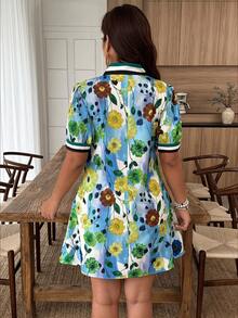 Weeklong Vestido casual feminino plus size com mangas pétala, corte evasê e estampa floral para primavera/verão. - Multicolorido - Ver 2