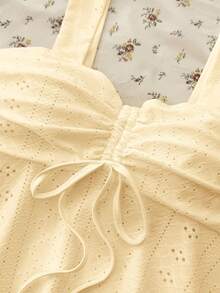 SHEIN Áo hai dây dệt kim có họa tiết, xếp ly ở phần ngực, thích hợp cho thiếu nữ/các cô gái tuổi teen. - Màu vàng - Xem 7