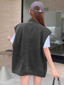 DAZY Women's Short Sleeve Front Button Loose Casual Denim Jacket For Summer - Grey - View 5