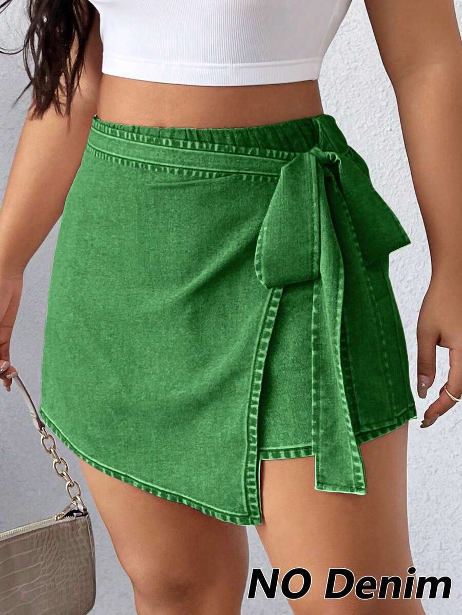 SHEIN Elenzya Quần short mùa hè dáng rộng, thoải mái, có dây rút. - màu xanh lá - Xem 1