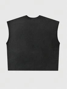 ROMWE MEN Street Life Men's Rivet Decor Blurred Portrait Print Loose Fit Tank Top - Black - View 3