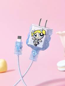 THE POWERPUFF GIRLS X SHEIN Ốp bảo vệ đầu sạc gập gọn Power Girl Gradient - Màu xanh lam - Xem 2