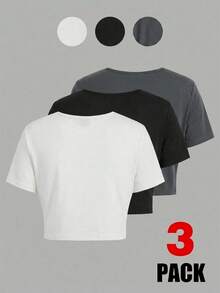 SHEIN Essnce 3件套加大码休闲简约T恤，适合夏季穿着 - 彩色 - 查看 2
