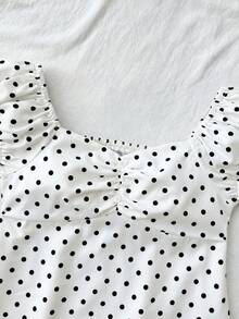 SHEIN Tween Girls' Casual Minimalist Comfortable Polka Dot Back Strap Blouse - White - View 3