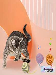1PC 8CM Interactive Cat Toy Ball For Indoor Cats - Chew Proof Boredom Relief Ball With Scratching Surface & Teeth Cleaning Textures, Knotted Rope Cat Entertainer Ball For Anxiety, Stress Relief And Promoting Dental Health, Best Engaging Kitten Toys For Playtime And Exercise (Random Color) - Color random - View 1
