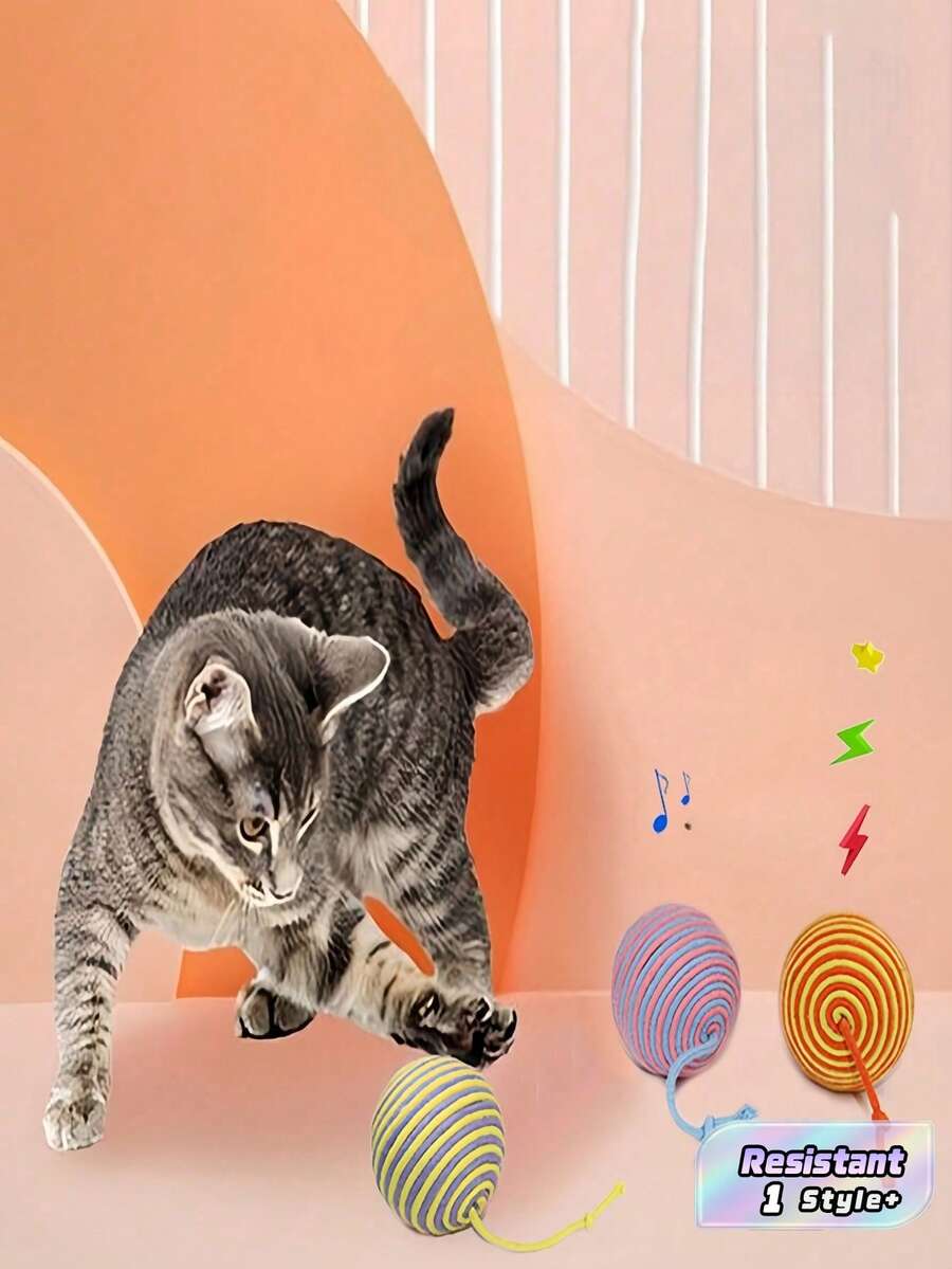 1PC 8CM Interactive Cat Toy Ball For Indoor Cats - Chew Proof Boredom Relief Ball With Scratching Surface & Teeth Cleaning Textures, Knotted Rope Cat Entertainer Ball For Anxiety, Stress Relief And Promoting Dental Health, Best Engaging Kitten Toys For Playtime And Exercise (Random Color) - Color random - View 1