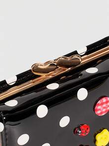 ROMWE Kawaii 1 Buah Dompet Pendek Modis Dopamin Lucu dengan Motif Polkadot & Kancing, Tempat Kartu Motif Kumbang Musim Semi dan Musim Panas, Dompet Lipat Tiga Elegan dengan Klip Logam, Dompet Pendek Kompak untuk Wanita, Hadiah Kembali ke Sekolah, Pengatur Kartu Harian Portabel - Hitam - View 7