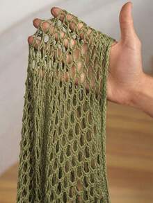 Slaydiva Plus Size Women Casual Knitted Off-Shoulder Tassel Asymmetrical Hem Long Sleeve Sexy Sweater Dress In Fall/Winter - Green - View 7