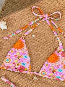 Swim Mod 2026 Spring/Summer Sweet & Spicy Retro Triangle Bikini, Tie-Up Sexy High-End Minimalist Separates Swimsuit For Small Bust - Multicolor - View 3