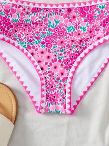 SHEIN Set Baju Renang Bikini Halter Motif Bunga Kecil Warna-warni untuk Anak Perempuan Remaja, Liburan Musim Panas, Liburan Pantai - MultiWarna - View 8