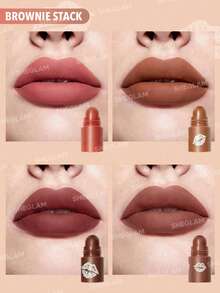 SHEGLAM Mega Lip Stacks-Brown-Brownie Stack 4 合 1 奶油啞光棕色唇膏套裝高色素不干燥便攜式旅行唇膏套裝唇彩 Rosa 唇膏 - Brownie Stack - 查看 2