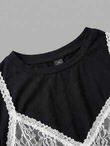 SHEIN MOD Plus Size Lace 2 In 1 Black & White Short Dress - White - View 3
