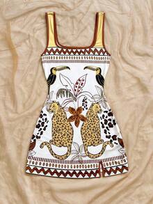 SHEIN WYWH Women's Summer Vacation Leopard Print Camisole Mini Dress - Multicolor - View 5