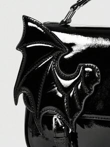 ROMWE Ba lô đeo vai kiểu cánh dơi phong cách Gothic, ba lô đi học. - Gương màu đen - Xem 4